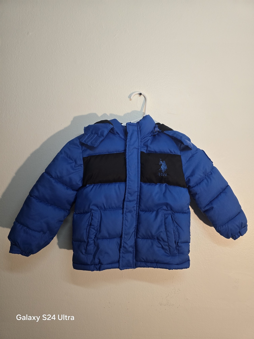 US Polo Blue Puffer Jacket with Black Chest Panel